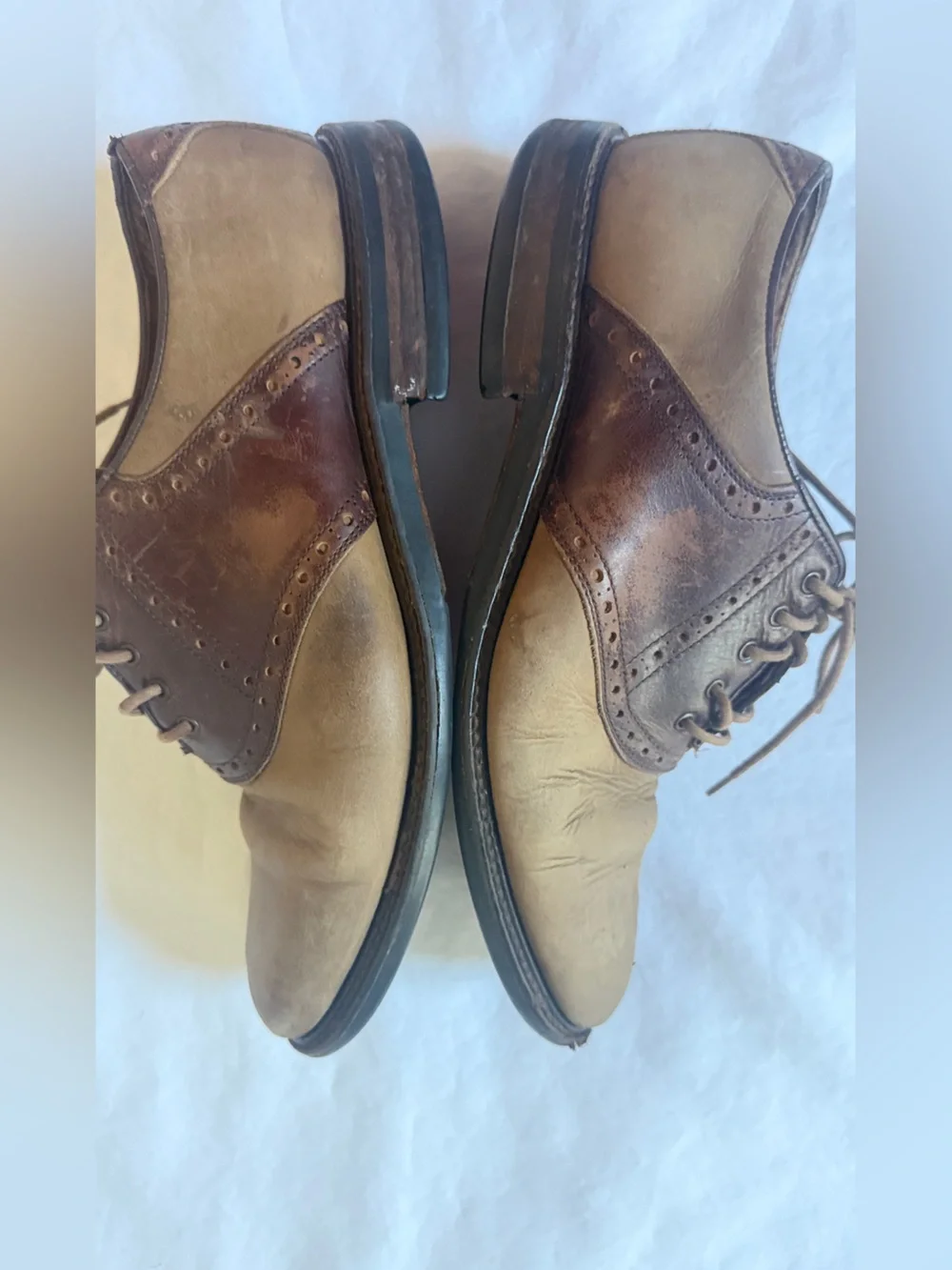 Johnston & Murphy Mens 10 M Two Tone Leather Wingtip Oxford Dress Shoes Italy